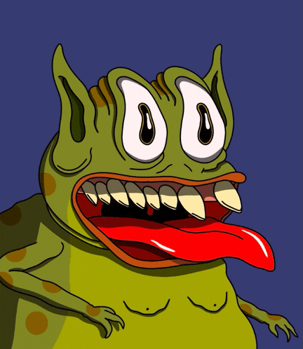 a cartoon of a monster with a red tongue sticking out