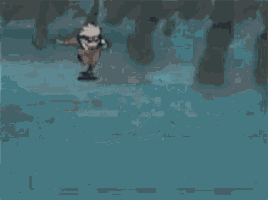 a cartoon character with the letter g on his head is flying through the air