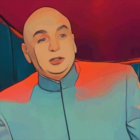 a cartoon drawing of a bald man in a blue shirt