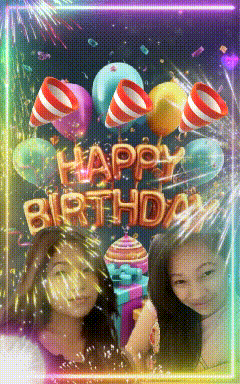 a birthday card with two girls and balloons and the words happy birthday