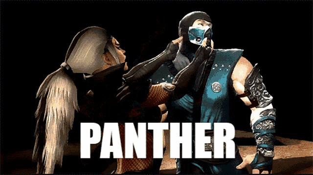 a video game character named panther is being attacked by a woman