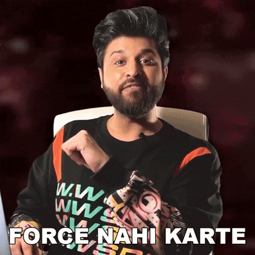 a man with a beard is wearing a black sweater that says force nahi karte