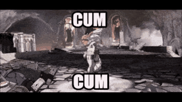 a video game scene with the words cum cum on the screen