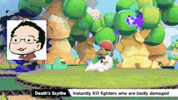 death 's scythe instantly ko fighters who are badly damaged is shown in a video game