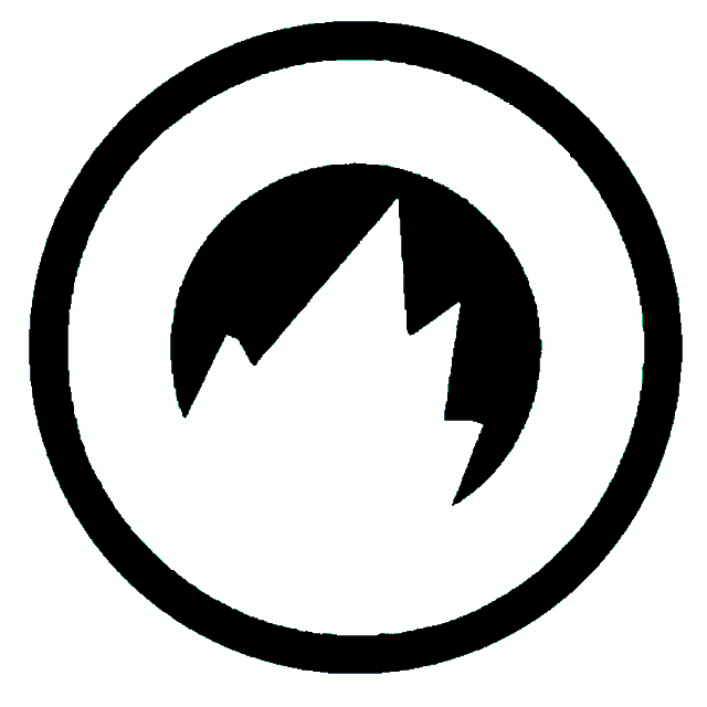 a black and white circle with a lightning bolt in the middle