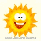 a cartoon sun with a flower on its head is smiling and says good morning