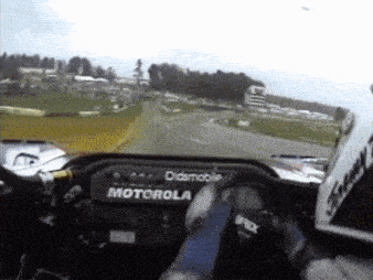 a motorola sticker is on the steering wheel of a car