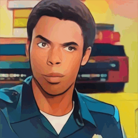 a cartoon drawing of a man in a blue shirt