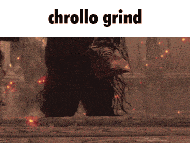 a picture of a person with the words chrollo grind on it