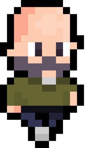 a pixel art of a man with a beard wearing a green shirt