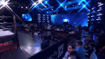 a crowd of people are watching a wrestling match in a stadium