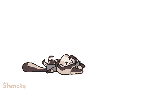 a cartoon of a squirrel laying on its back with the word shmoto written below it