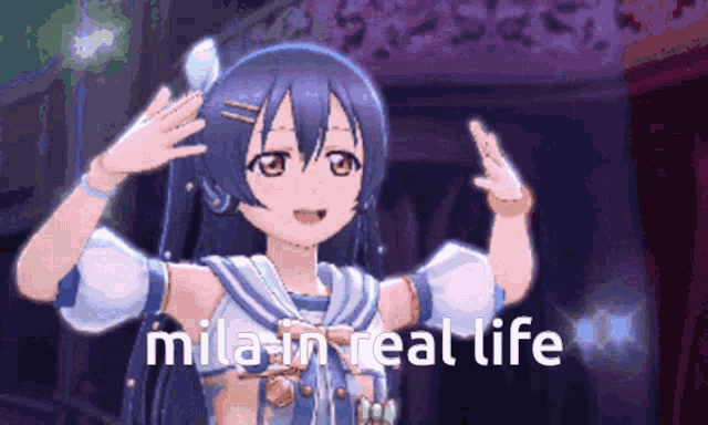 a picture of a girl with the words mila in real life written on it