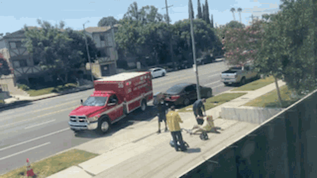 a red ambulance with the number 96 on the side of it