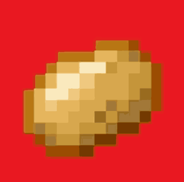a pixel art illustration of a gold bar on a red background