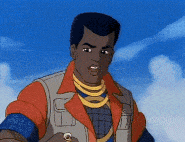a cartoon of a man wearing a necklace and a vest