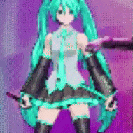 a pixel art of hatsune miku standing in front of a cross