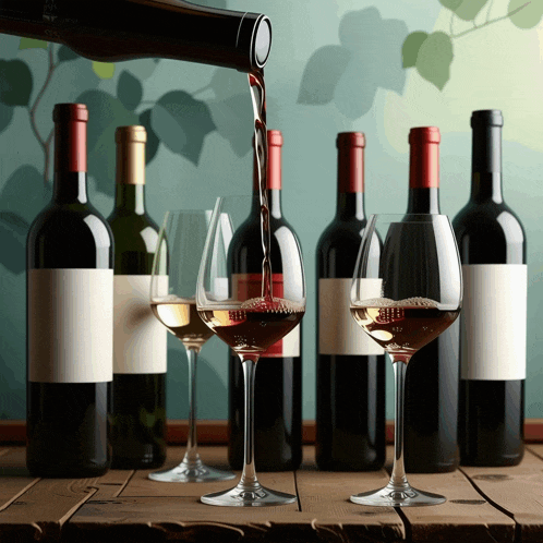 a bottle of wine is poured into a glass