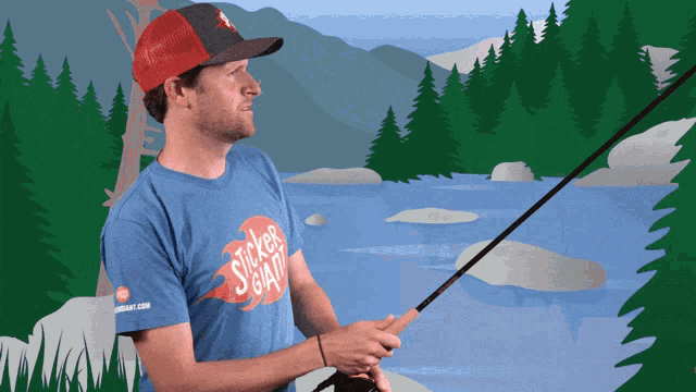 a man wearing a shirt that says sticks and balls