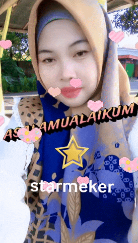 a woman wearing a blue scarf with a star on it and the words " starmeker " on the bottom