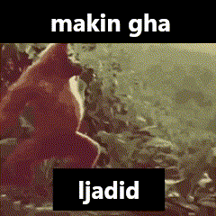a picture of a gorilla eating another gorilla with the words makin gha ljadid below it