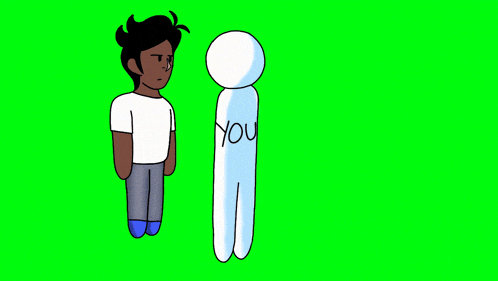 a cartoon character with the word you written on his body
