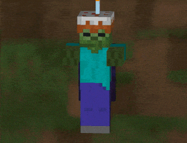 a minecraft character with a straw in his head