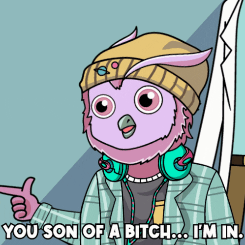 a cartoon of an owl giving a thumbs up with the words " you son of a bitch i 'm in "