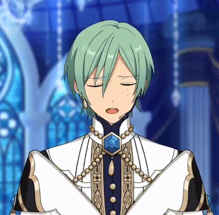 a man with green hair is holding a book with his eyes closed and a necklace around his neck .