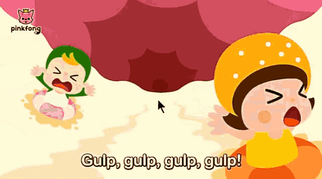 a cartoon of a girl and a baby with the words gulp gulp gulp gulp written below them