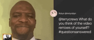 a man in a suit and tie is next to a tweet from terry crews .