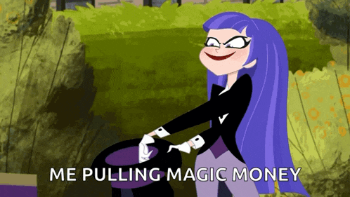 a cartoon of a woman pulling magic money out of a hat