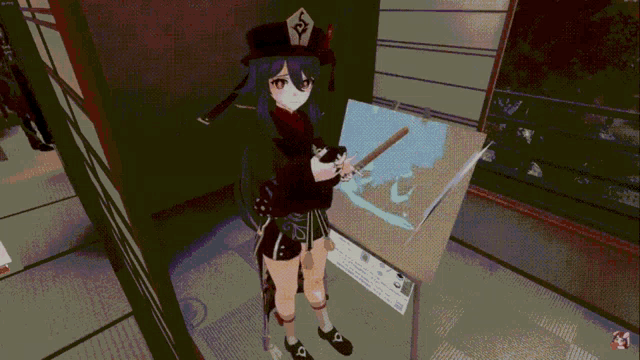 a pixelated image of a girl with a sword