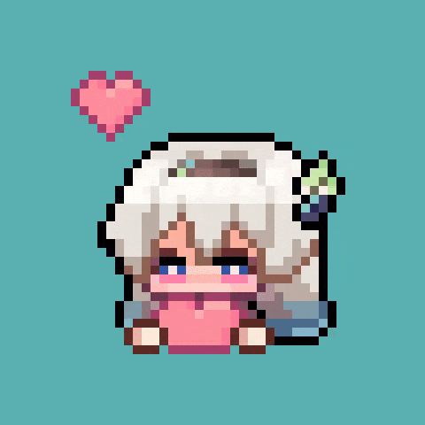 a pixel art of a girl with a pink heart above her