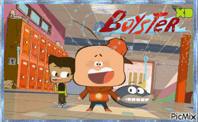 a picture of a cartoon character with a sign that says boyster on it