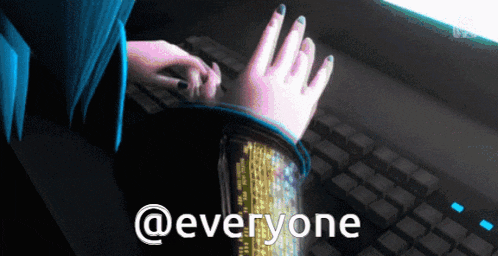 a person typing on a keyboard with the words @everyone written below them