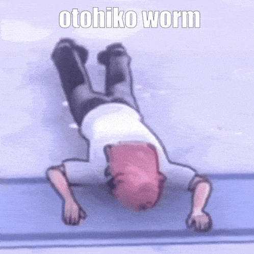 a cartoon character is doing a handstand with the words otohiko worm written above him