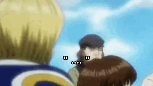 a group of anime characters are standing next to each other and talking to each other .