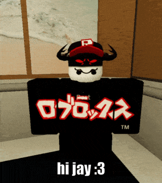 a roblox character is wearing a black shirt that says tm