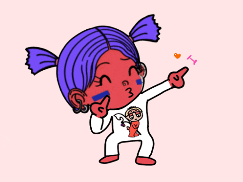 a cartoon drawing of a girl with purple hair and the number 3