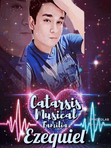 a poster for catarsis musical familia ezequiel shows a young man in a blue shirt