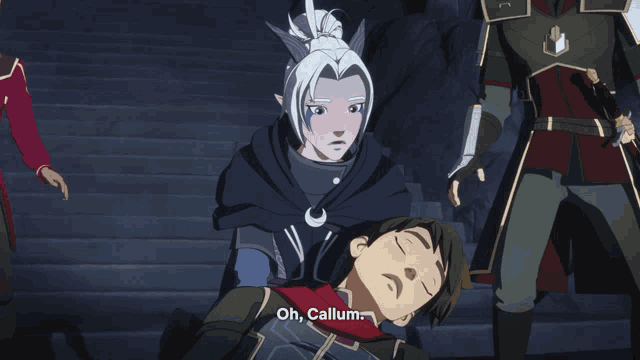 a man laying on a woman 's lap with the words oh callum written on the bottom