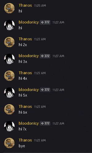 a screenshot of a chat with thanos and bloodonicy