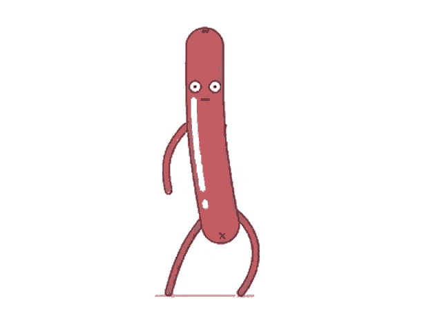 a cartoon drawing of a sausage with arms and legs and a face on a white background .