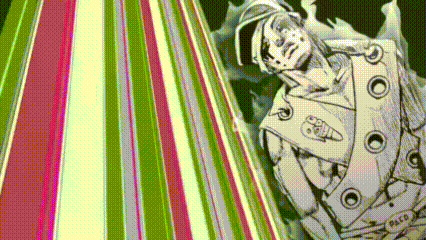 a black and white drawing of a person standing in front of a colorful striped background .