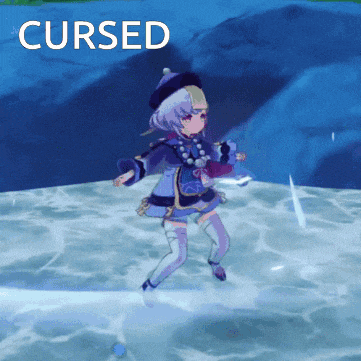 a girl is dancing in a video game and the word cursed is on the bottom