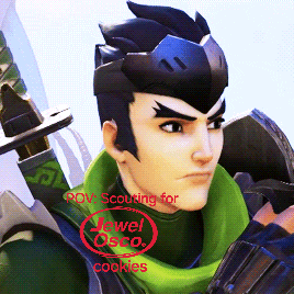 a close up of a man with a sword and the words rov scouting for jewel osco cookies