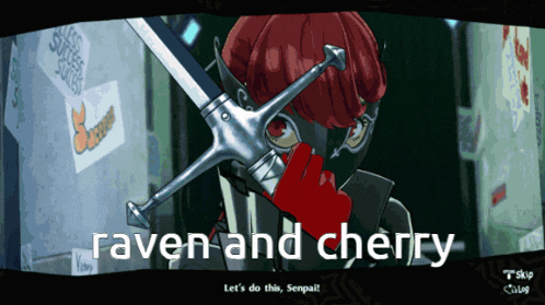 a screenshot of a video game with the words raven and cherry on the bottom