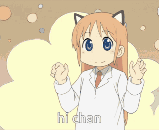 a cartoon girl with cat ears and the words hi chan
