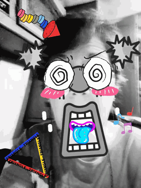 a cartoon drawing of a person with triangle triangles written on the bottom